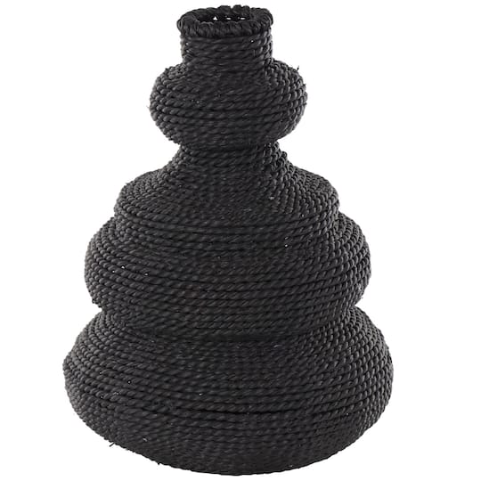 14" Black Seagrass Handmade Woven Bubble Decorative Vase with Abstract Bubble Shape